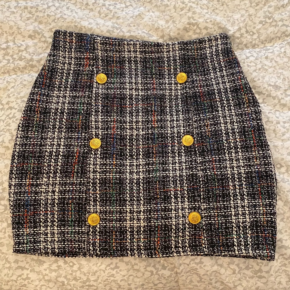 Tweed Button Mini Skirt